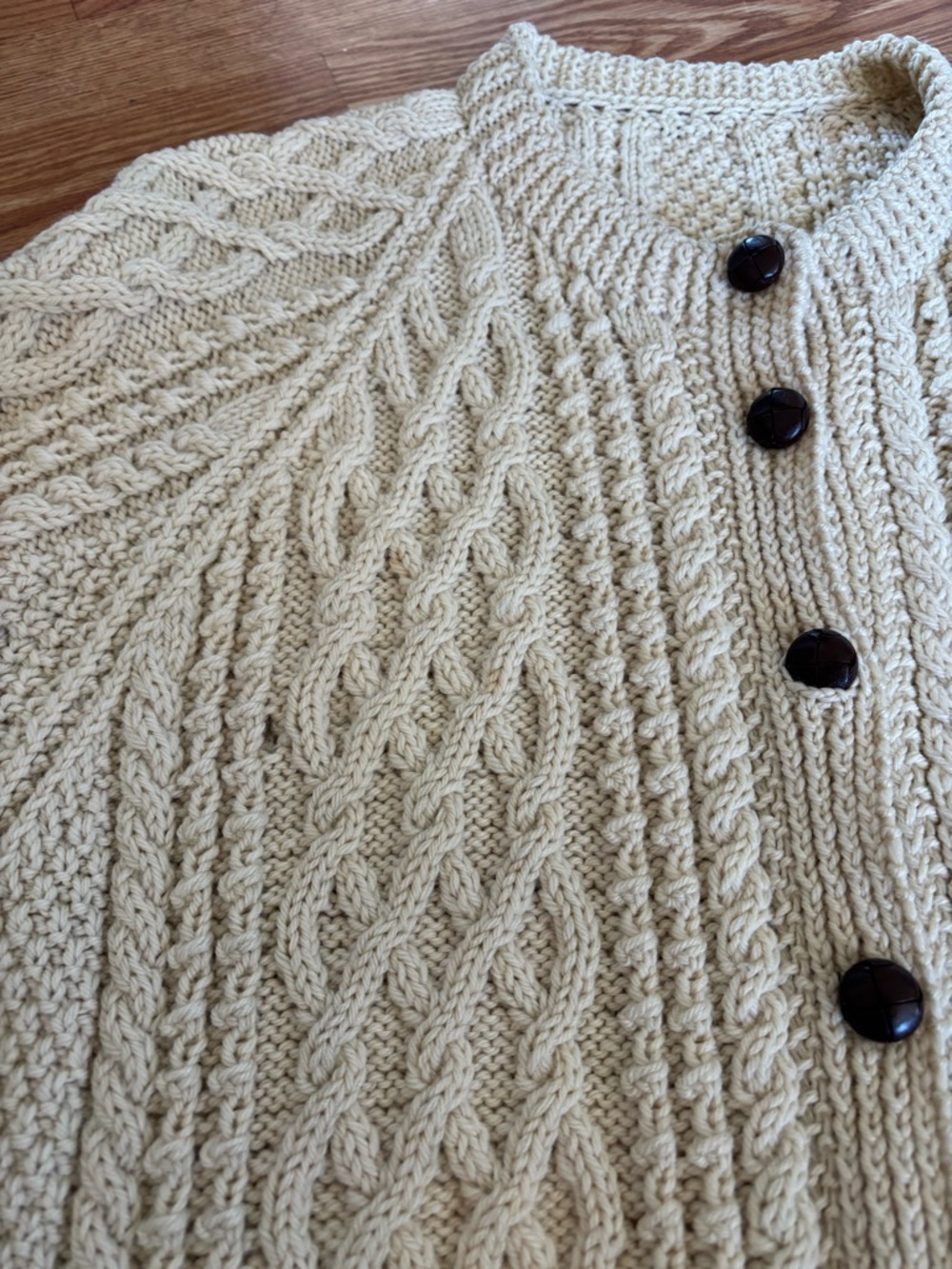 Chunky 100% Wool Cable Knit Cardigan Fisherman Cream Oversized - Picture 5 of 9
